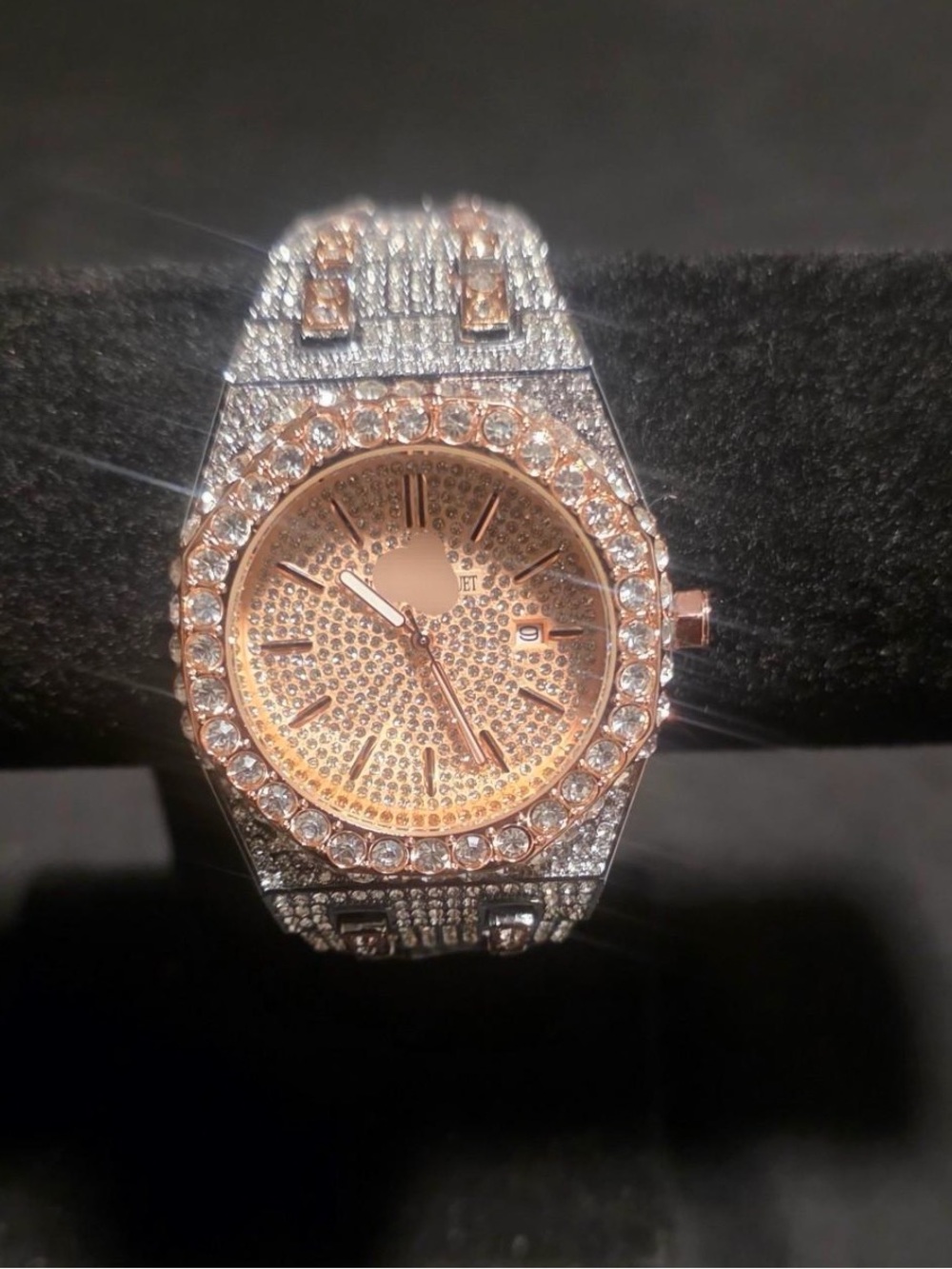 Audemars Piguet Rose Gold and Silver Crystal-Set Men's Watch